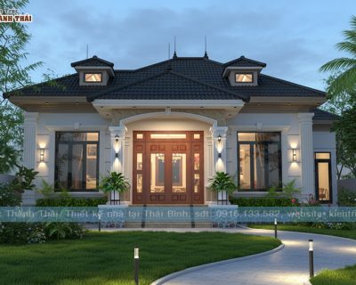 Mẫu 08 – Thiết kế nhà vườn 1 tầng mái nhật, phong cách tân cổ điển