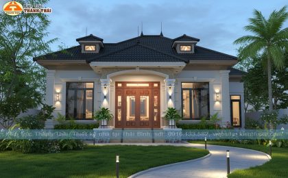 Mẫu 08 – Thiết kế nhà vườn 1 tầng mái nhật, phong cách tân cổ điển